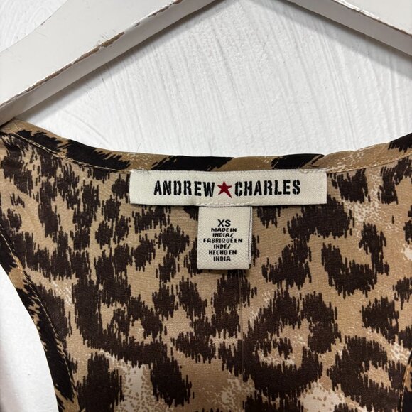 New Andrew Charles Mini Dress Leopard Animal Print Pullover Brown Short Women XS - Picture 3 of 6